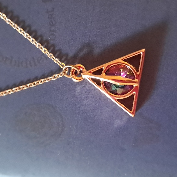 Harry Potter Deathly Hallows Necklace Rose Gold and Silver Tone - Picture 2 of 6